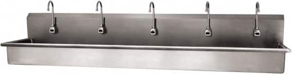 SANI-LAV - 97" Long x 16-1/2" Wide Inside, 1 Compartment, Grade 304 Stainless Steel (5) Person Wash-Station with Electronic Faucet - 16 Gauge, 100" Long x 20" Wide x 18" High Outside, 8" Deep - Americas Industrial Supply