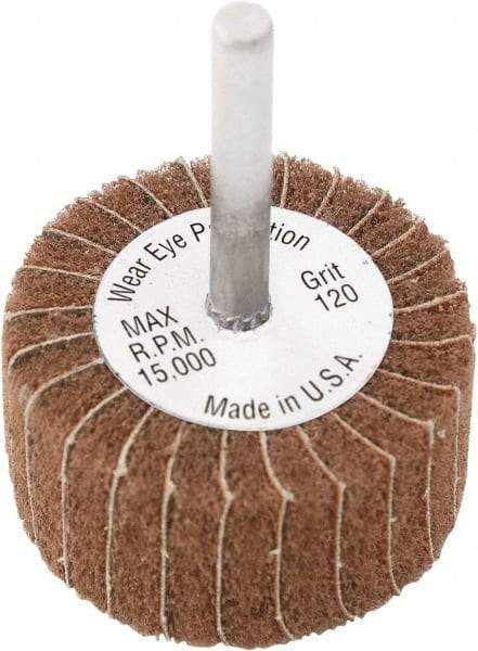 Camel Grinding Wheels - 3" Diam x 1" Face Width, Medium Aluminum Oxide Coated Mounted Flap Wheel - 1/4" Shank Mount, 60 Grit, X Weighted Cloth Backing, 20,000 Max RPM - Americas Industrial Supply
