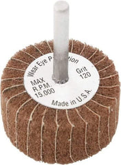 Camel Grinding Wheels - 3" Diam x 2" Face Width, Fine Aluminum Oxide Coated Mounted Flap Wheel - 1/4" Shank Mount, 80 Grit, X Weighted Cloth Backing, 20,000 Max RPM - Americas Industrial Supply