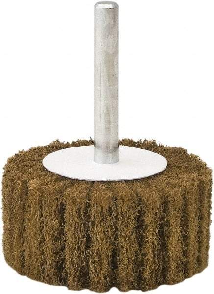 Camel Grinding Wheels - 2" Diam x 1" Face Width, Coarse Aluminum Oxide Nonwoven Mounted Flap Wheel - 1/4" Shank Mount, 60 Grit, X Weighted Cloth Backing, 20,000 Max RPM - Americas Industrial Supply