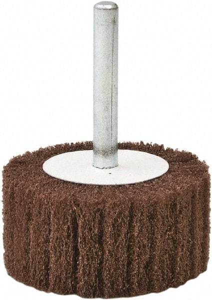 Camel Grinding Wheels - 3" Diam x 2" Face Width, Fine Aluminum Oxide Nonwoven Mounted Flap Wheel - 1/4" Shank Mount, 180 Grit, X Weighted Cloth Backing, 20,000 Max RPM - Americas Industrial Supply