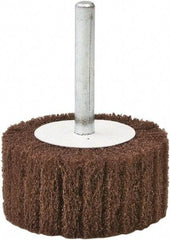 Camel Grinding Wheels - 3" Diam x 2" Face Width, Fine Aluminum Oxide Nonwoven Mounted Flap Wheel - 1/4" Shank Mount, 180 Grit, X Weighted Cloth Backing, 20,000 Max RPM - Americas Industrial Supply