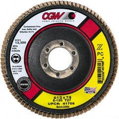 Camel Grinding Wheels - 60 Grit, 4-1/2" Disc Diam, 5/8-11 Center Hole, Type 27 Zirconia Alumina Flap Disc - 13,300 Max RPM, Poly Cotton Backing, Arbor Attaching System, Coated - Americas Industrial Supply