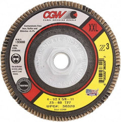 Camel Grinding Wheels - 40 Grit, 4-1/2" Disc Diam, 5/8-11 Center Hole, Type 27 Zirconia Alumina Flap Disc - 13,300 Max RPM, Poly Cotton Backing, Arbor Attaching System, Coated - Americas Industrial Supply