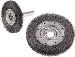 Camel Grinding Wheels - 1-1/2" OD, 1/4" Shank Diam, Crimped Steel Wheel Brush - 1-1/2" Face Width, 1/4" Trim Length, 0.012" Filament Diam - Americas Industrial Supply