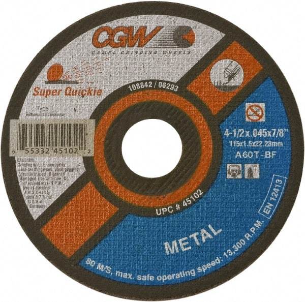 Camel Grinding Wheels - 6" 60 Grit Aluminum Oxide Cutoff Wheel - 0.045" Thick, 7/8" Arbor, 10,200 Max RPM - Americas Industrial Supply