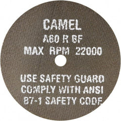 Camel Grinding Wheels - 3" 60 Grit Aluminum Oxide Cutoff Wheel - 1/16" Thick, 1/4" Arbor, 23,900 Max RPM - Americas Industrial Supply