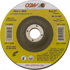 Camel Grinding Wheels - 24 Grit, 6" Wheel Diam, 1/4" Wheel Thickness, Type 27 Depressed Center Wheel - Coarse Grade, Aluminum Oxide, Resinoid Bond, 10,200 Max RPM - Americas Industrial Supply