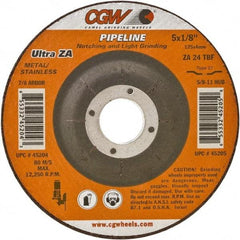 Camel Grinding Wheels - 24 Grit, 4-1/2" Wheel Diam, 1/8" Wheel Thickness, Type 27 Depressed Center Wheel - Coarse Grade, Zirconia Alumina, Resinoid Bond, 13,300 Max RPM - Americas Industrial Supply