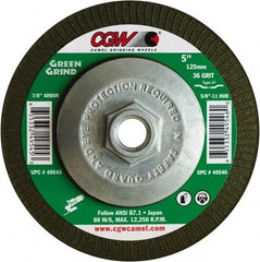 Camel Grinding Wheels - 36 Grit, 4-1/2" Wheel Diam, 5/32" Wheel Thickness, Type 27 Depressed Center Wheel - Medium Grade, Zirconia Alumina, Resinoid Bond, 13,300 Max RPM - Americas Industrial Supply