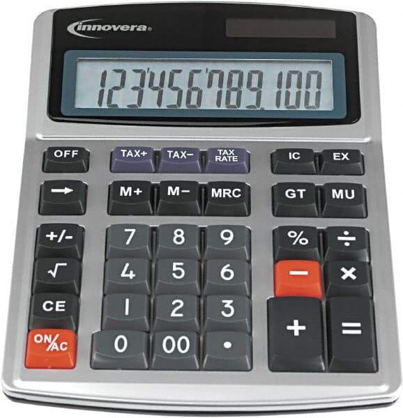 innovera - 12-Digit LCD 4 Function Financial Calculator - 21mm Display Size, Silver & Black, Solar & Battery Powered, 6-1/2" Long x 8-3/4" Wide - Americas Industrial Supply