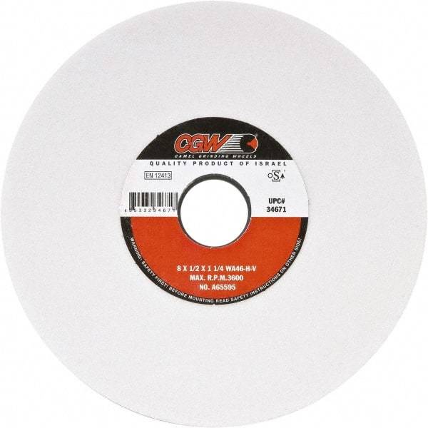 Camel Grinding Wheels - 8" Diam x 1-1/4" Hole x 1/2" Thick, H Hardness, 46 Grit Surface Grinding Wheel - Aluminum Oxide, Type 1, Medium Grade, Vitrified Bond, No Recess - Americas Industrial Supply