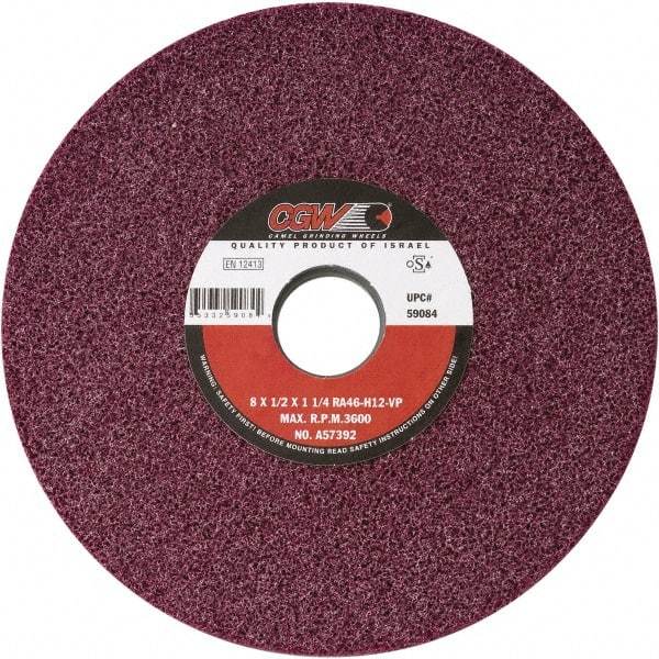 Camel Grinding Wheels - 8" Diam x 1-1/4" Hole x 1/2" Thick, H Hardness, 60 Grit Surface Grinding Wheel - Aluminum Oxide, Type 1, Medium Grade, Vitrified Bond, No Recess - Americas Industrial Supply