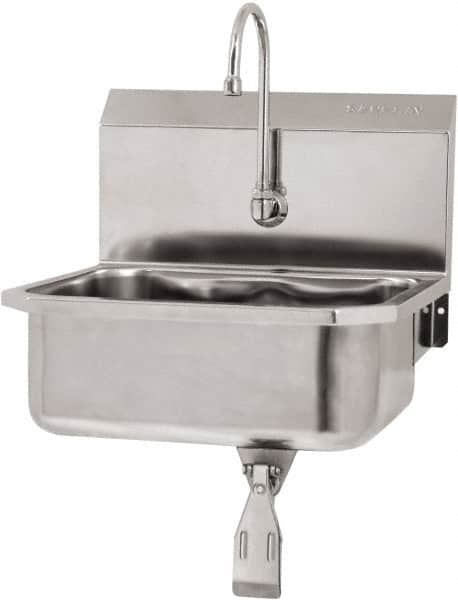 SANI-LAV - 17" Long x 14" Wide Inside, 1 Compartment, Grade 304 Stainless Steel Hand Sink Wall Mount with Knee Valve - 18 Gauge, 19" Long x 18" Wide x 21" High Outside, 7" Deep - Americas Industrial Supply