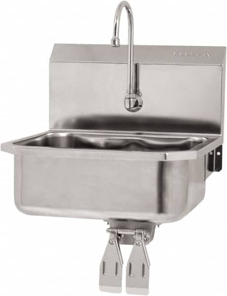 SANI-LAV - 17" Long x 14" Wide Inside, 1 Compartment, Grade 304 Stainless Steel Hand Sink Wall Mount with Knee Valve - 18 Gauge, 19" Long x 18" Wide x 21" High Outside, 7" Deep - Americas Industrial Supply