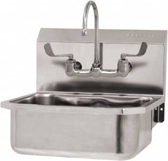 SANI-LAV - 17" Long x 14" Wide Inside, 1 Compartment, Grade 304 Stainless Steel Hand Sink Wall Mount with Manual Faucet - 18 Gauge, 19" Long x 18" Wide x 21" High Outside, 7" Deep - Americas Industrial Supply