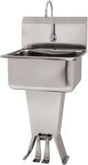 SANI-LAV - 19" Long x 16" Wide Inside, 1 Compartment, Grade 304 Stainless Steel Hand Sink Floor Mount with Double Foot Valve - 18 Gauge, 21" Long x 20" Wide x 46" High Outside, 10" Deep - Americas Industrial Supply