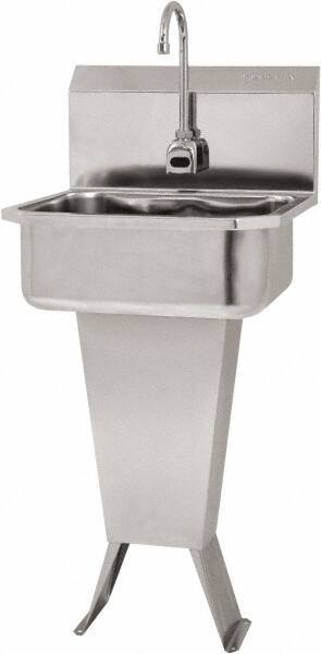 SANI-LAV - 17" Long x 14" Wide Inside, 1 Compartment, Grade 304 Stainless Steel Hand Sink Floor Mount with Double Foot Valve - 18 Gauge, 19" Long x 18" Wide x 46" High Outside, 7" Deep - Americas Industrial Supply