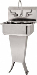 SANI-LAV - 17" Long x 14" Wide Inside, 1 Compartment, Grade 304 Stainless Steel Hand Sink Wall Mount with Manual Faucet - 18 Gauge, 19" Long x 18" Wide x 46" High Outside, 7" Deep - Americas Industrial Supply