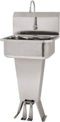 SANI-LAV - 17" Long x 14" Wide Inside, 1 Compartment, Grade 304 Stainless Steel Hand Sink Floor Mount with Double Foot Valve - 18 Gauge, 19" Long x 18" Wide x 46" High Outside, 7" Deep - Americas Industrial Supply