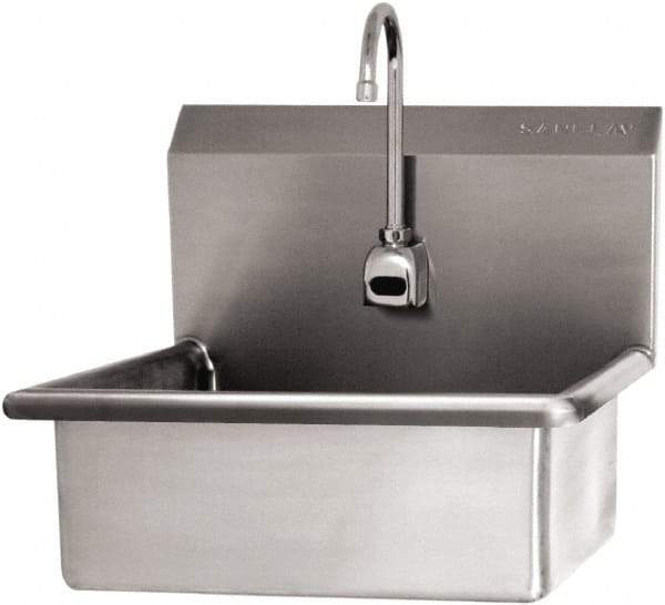 SANI-LAV - 19" Long x 15-1/2" Wide Inside, 1 Compartment, Grade 304 Stainless Steel Hand Sink Wall Mount with Electronic Faucet - 16 Gauge, 23" Long x 20" Wide x 20-1/2" High Outside, 5" Deep - Americas Industrial Supply