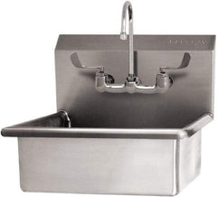 SANI-LAV - 19" Long x 15-1/2" Wide Inside, 1 Compartment, Grade 304 Stainless Steel Hand Sink Wall Mount with Manual Faucet - 16 Gauge, 23" Long x 20" Wide x 20-1/2" High Outside, 5" Deep - Americas Industrial Supply