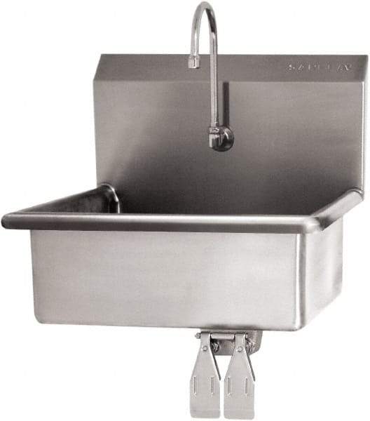 SANI-LAV - 19" Long x 15-1/2" Wide Inside, 1 Compartment, Grade 304 Stainless Steel Hand Sink Wall Mount with Double Knee Valve - 16 Gauge, 23" Long x 20" Wide x 20-1/2" High Outside, 5" Deep - Americas Industrial Supply