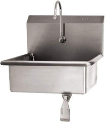 SANI-LAV - 19" Long x 15-1/2" Wide Inside, 1 Compartment, Grade 304 Stainless Steel Hand Sink Wall Mount with Single Knee Valve - 16 Gauge, 23" Long x 20" Wide x 20-1/2" High Outside, 5" Deep - Americas Industrial Supply