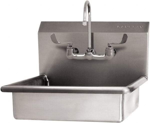 SANI-LAV - 19" Long x 15-1/2" Wide Inside, 1 Compartment, Grade 304 Stainless Steel Hand Sink Wall Mount with Manual Faucet - 16 Gauge, 22" Long x 19" Wide x 20-1/2" High Outside, 5" Deep - Americas Industrial Supply