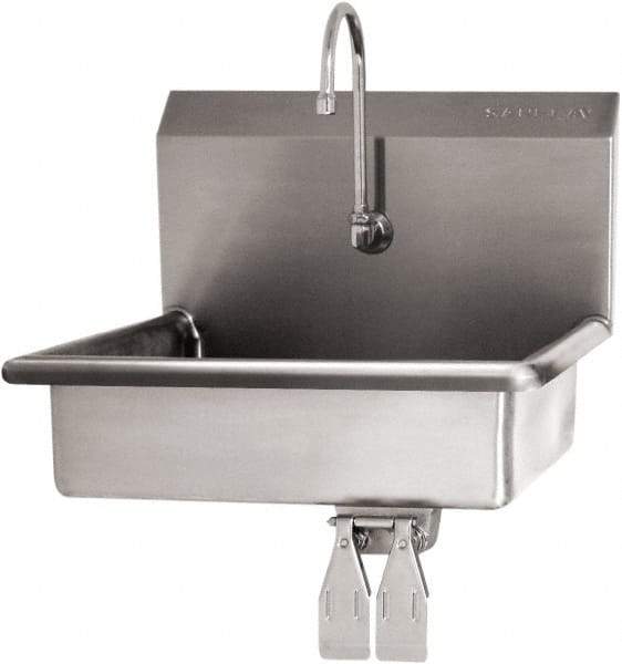 SANI-LAV - 16" Long x 12-1/2" Wide Inside, 1 Compartment, Grade 304 Stainless Steel Hand Sink Wall Mount with Single Knee Valve - 16 Gauge, 19" Long x 16" Wide x 20-1/2" High Outside, 6" Deep - Americas Industrial Supply