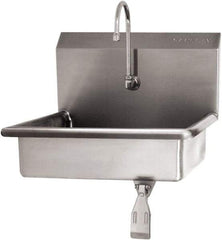 SANI-LAV - 16" Long x 12-1/2" Wide Inside, 1 Compartment, Grade 304 Stainless Steel Hand Sink Wall Mount with Single Knee Valve - 16 Gauge, 19" Long x 16" Wide x 20-1/2" High Outside, 6" Deep - Americas Industrial Supply