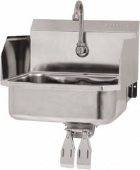 SANI-LAV - 14" Long x 11" Wide Inside, 1 Compartment, Grade 304 Stainless Steel Hand Sink Wall Mount with Double Knee Valve - 18 Gauge, 16" Long x 15-1/4" Wide x 16" High Outside, 5" Deep - Americas Industrial Supply