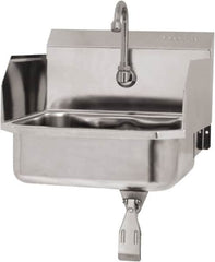 SANI-LAV - 14" Long x 11" Wide Inside, 1 Compartment, Grade 304 Stainless Steel Hand Sink Wall Mount with Single Knee Valve - 18 Gauge, 16" Long x 15-1/4" Wide x 16" High Outside, 5" Deep - Americas Industrial Supply