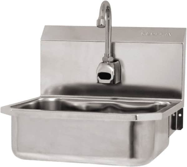 SANI-LAV - 14" Long x 11" Wide Inside, 1 Compartment, Grade 304 Stainless Steel Hand Sink Wall Mount with Electronic Faucet - 18 Gauge, 16" Long x 15-1/4" Wide x 16" High Outside, 5" Deep - Americas Industrial Supply