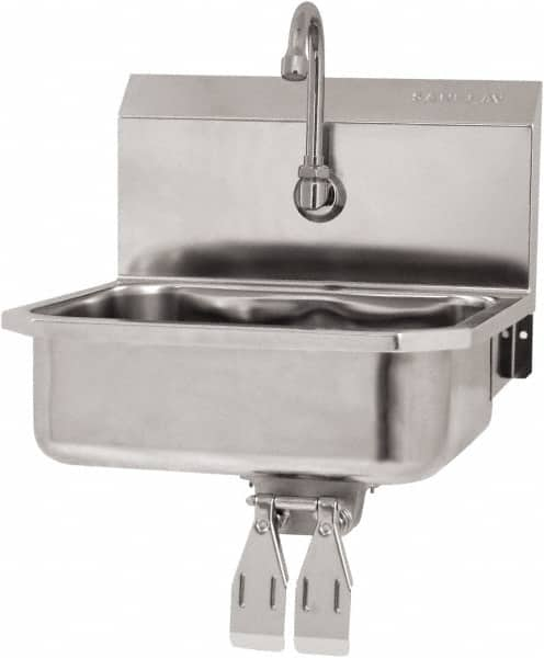 SANI-LAV - 14" Long x 11" Wide Inside, 1 Compartment, Grade 304 Stainless Steel Hand Sink Wall Mount with Double Knee Valve - 18 Gauge, 16" Long x 15-1/4" Wide x 16" High Outside, 5" Deep - Americas Industrial Supply