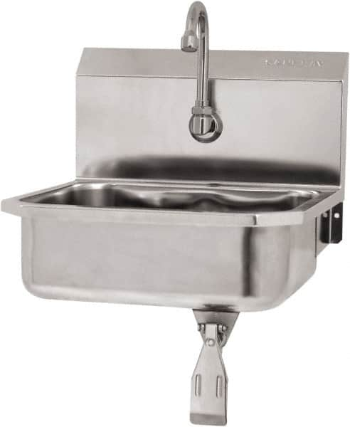 SANI-LAV - 14" Long x 11" Wide Inside, 1 Compartment, Grade 304 Stainless Steel Hand Sink Wall Mount with Single Knee Valve - 18 Gauge, 16" Long x 15-1/4" Wide x 16" High Outside, 5" Deep - Americas Industrial Supply