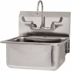 SANI-LAV - 19" Long x 16" Wide Inside, 1 Compartment, Grade 304 Stainless Steel Hand Sink Wall Mount with Manual Faucet - 18 Gauge, 21" Long x 20" Wide x 24" High Outside, 10" Deep - Americas Industrial Supply