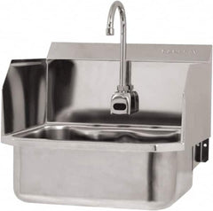 SANI-LAV - 17" Long x 14" Wide Inside, 1 Compartment, Grade 304 Stainless Steel Hand Sink Wall Mount with Electronic Faucet - 18 Gauge, 19" Long x 18" Wide x 21" High Outside, 7" Deep - Americas Industrial Supply