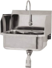 SANI-LAV - 17" Long x 14" Wide Inside, 1 Compartment, Grade 304 Stainless Steel Hand Sink Wall Mount with Single Knee Valve - 18 Gauge, 19" Long x 18" Wide x 21" High Outside, 7" Deep - Americas Industrial Supply