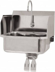 SANI-LAV - 17" Long x 14" Wide Inside, 1 Compartment, Grade 304 Stainless Steel Hand Sink Wall Mount with Double Knee Valve - 18 Gauge, 19" Long x 18" Wide x 21" High Outside, 7" Deep - Americas Industrial Supply