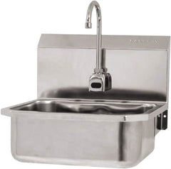 SANI-LAV - 17" Long x 14" Wide Inside, 1 Compartment, Grade 304 Stainless Steel Hand Sink Wall Mount with Electronic Faucet - 18 Gauge, 19" Long x 18" Wide x 21" High Outside, 7" Deep - Americas Industrial Supply