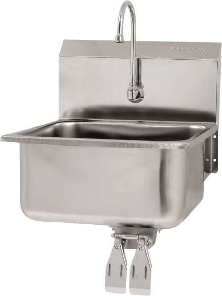 SANI-LAV - 19" Long x 16" Wide Inside, 1 Compartment, Grade 304 Stainless Steel Hand Sink Wall Mount with Double Knee Valve - 18 Gauge, 21" Long x 20" Wide x 24" High Outside, 10" Deep - Americas Industrial Supply