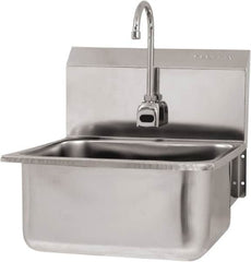 SANI-LAV - 19" Long x 16" Wide Inside, 1 Compartment, Grade 304 Stainless Steel Hand Sink Wall Mount with Electronic Faucet - 18 Gauge, 21" Long x 20" Wide x 24" High Outside, 10" Deep - Americas Industrial Supply