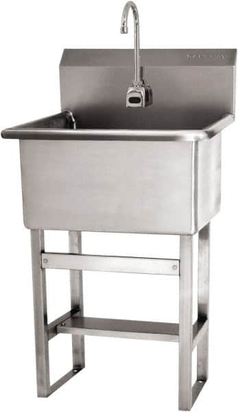 SANI-LAV - 22" Long x 16" Wide Inside, 1 Compartment, Grade 304 Stainless Steel Hand Sink Floor Mount with Electronic Faucet - 16 Gauge, 25" Long x 19-1/2" Wide x 46-1/2" High Outside, 10-1/2" Deep - Americas Industrial Supply