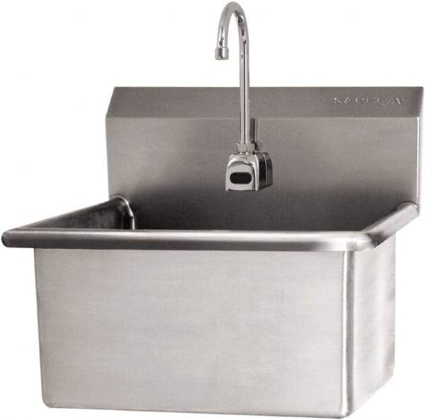 SANI-LAV - 22" Long x 16" Wide Inside, 1 Compartment, Grade 304 Stainless Steel Scrub Sink Wall Mount with Electronic Faucet - 16 Gauge, 25" Long x 19-1/2" Wide x 24" High Outside, 10-1/2" Deep - Americas Industrial Supply