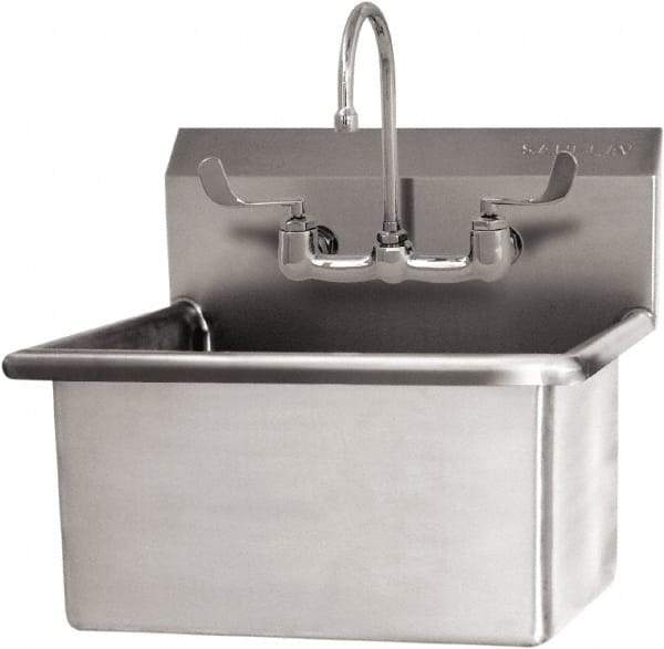 SANI-LAV - 22" Long x 16" Wide Inside, 1 Compartment, Grade 304 Stainless Steel Scrub Sink Wall Mount with Manual Faucet - 16 Gauge, 25" Long x 19-1/2" Wide x 24" High Outside, 10-1/2" Deep - Americas Industrial Supply