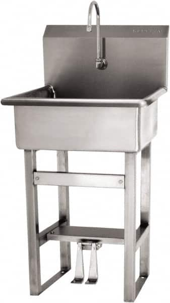 SANI-LAV - 20" Long x 17" Wide Inside, 1 Compartment, Grade 304 Stainless Steel Hand Sink Floor Mount with Double Foot Valve - 16 Gauge, 23" Long x 20-1/2" Wide x 46-1/2" High Outside, 9" Deep - Americas Industrial Supply