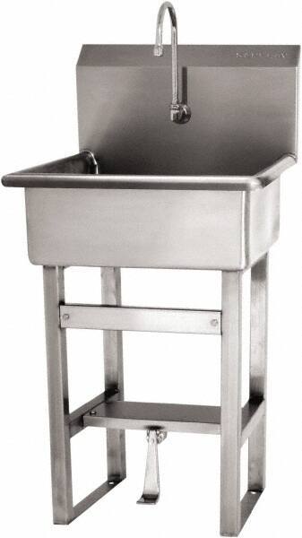 SANI-LAV - 20" Long x 17" Wide Inside, 1 Compartment, Grade 304 Stainless Steel Hand Sink Floor Mount with Single Foot Valve - 16 Gauge, 23" Long x 20-1/2" Wide x 46-1/2" High Outside, 9" Deep - Americas Industrial Supply