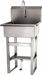 SANI-LAV - 20" Long x 17" Wide Inside, 1 Compartment, Grade 304 Stainless Steel Hand Sink Floor Mount with Single Foot Valve - 16 Gauge, 23" Long x 20-1/2" Wide x 46-1/2" High Outside, 9" Deep - Americas Industrial Supply