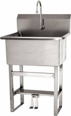 SANI-LAV - 28" Long x 16" Wide Inside, 1 Compartment, Grade 304 Stainless Steel Scrub Sink Floor Mount with Double Foot Valve - 16 Gauge, 31" Long x 19-1/2" Wide x 46-1/2" High Outside, 10-1/2" Deep - Americas Industrial Supply